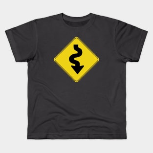 Caution Road Sign Swervy Down Arrow Kids T-Shirt